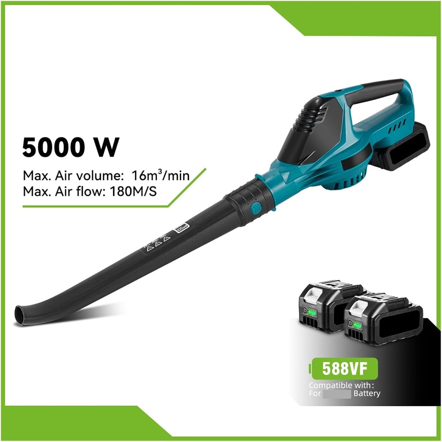 5500W Brushless Electric Air Blower 5 Gears Cordless Leaf Blower Super Powerful Blower Cleaning Tools for 18V Battery Pin(2 Battery EU Plug)