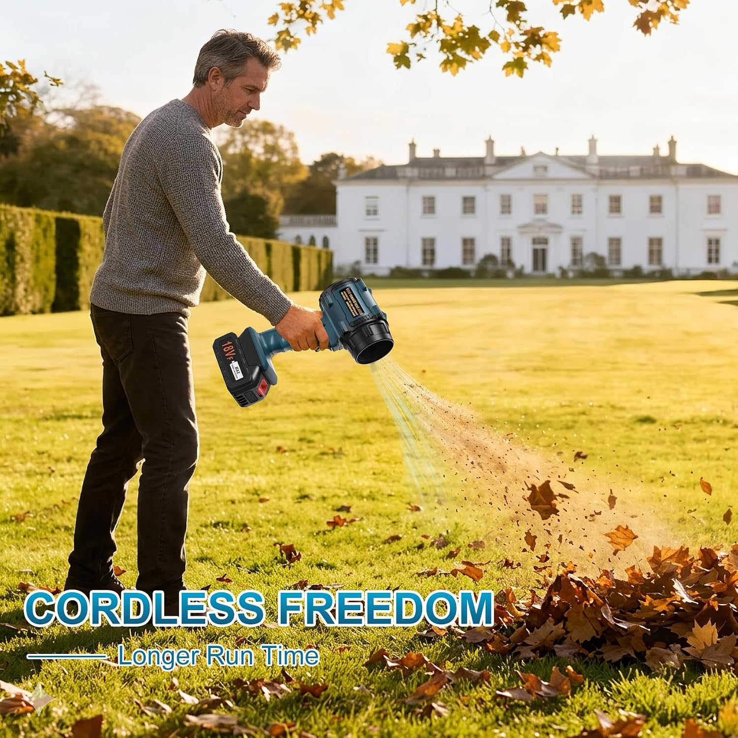 Cordless Leaf Blower, Lightweight Electric Blower | Stepless Variable Speed Control with Powerful 500W Airflow, Ideal for Patio Cleanup, Garage Dust Removal and Car Drying