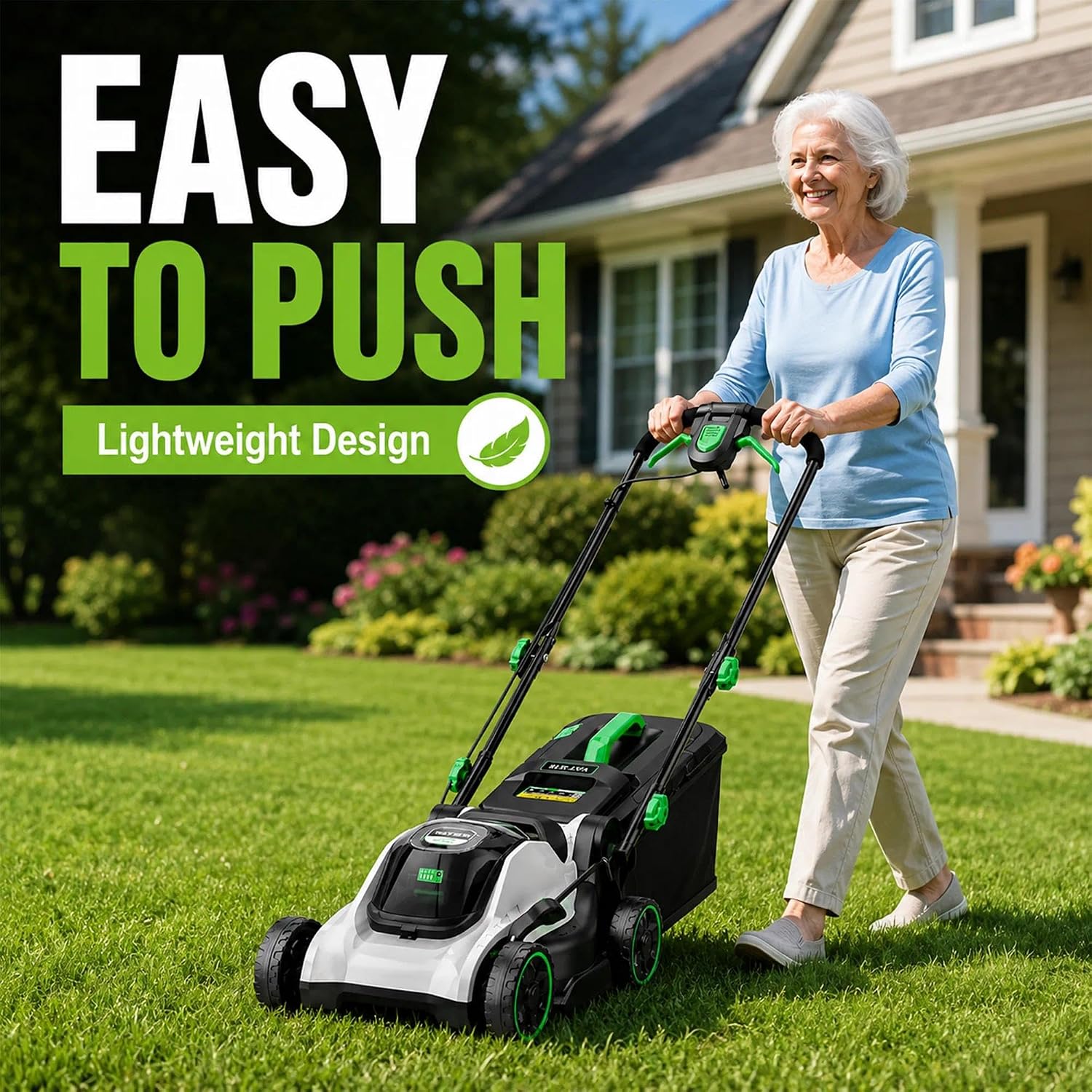 Battery-Powered Lawn Mower for Seniors – Lightweight, Easy Start, Quiet & Safe, Dual 6.0Ah Batteries for Long Runtime, Perfect for Small to Medium Yards