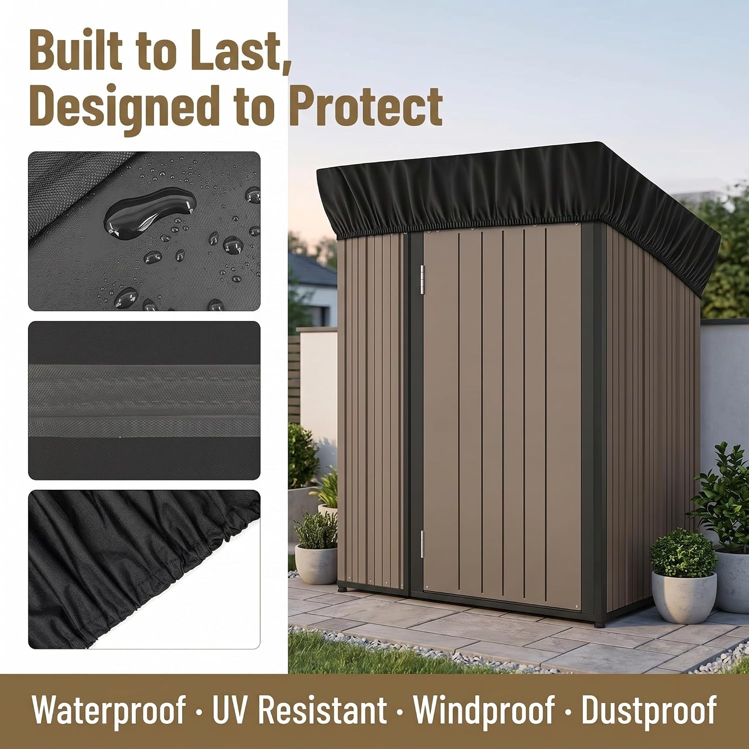 Outdoor Storage Shed Cover 5x3 ft, Heavy Duty Waterproof Oxford | 600D Oxford, PU coating, fully taped seams. Windproof, dustproof, UV-resistant. Elastic hem fits metal sheds.