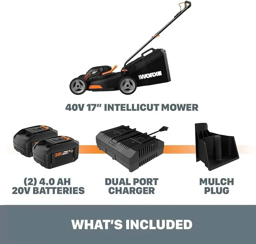Efficient 40V Cordless 14" Lawn Mower with Dual Batteries & Charger