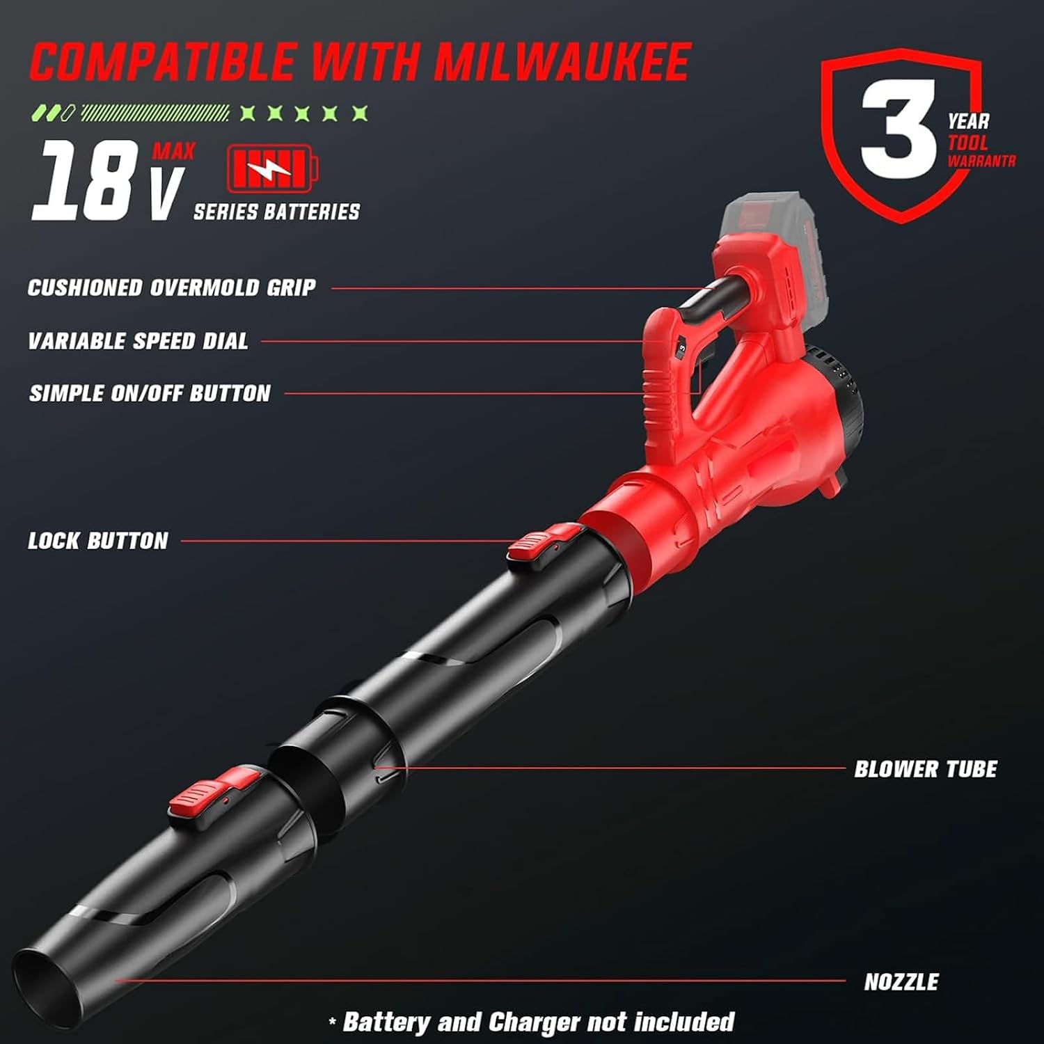 Efficient Brushless Motor Extended Blower Bare Tool 30000RPM Compatible Your Batteries for Power Tool Extended Blower Bare Featuring Brushless Motor Battery Not Included