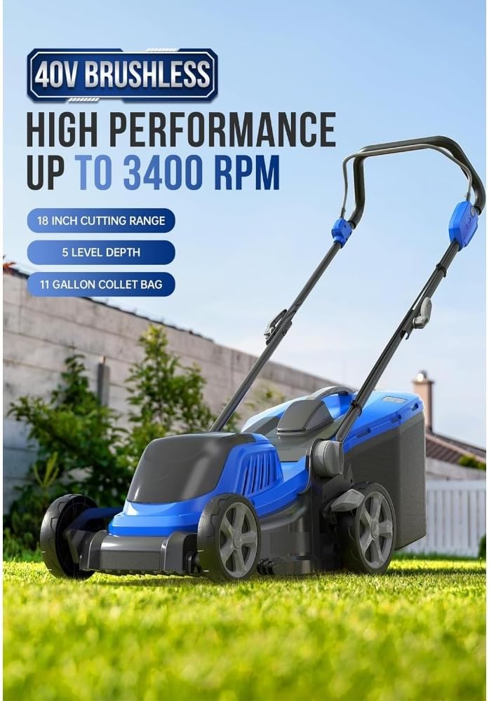 Lawn Mower 40V Brushless Cordless Electric with 5 Cutting Height Adjustments