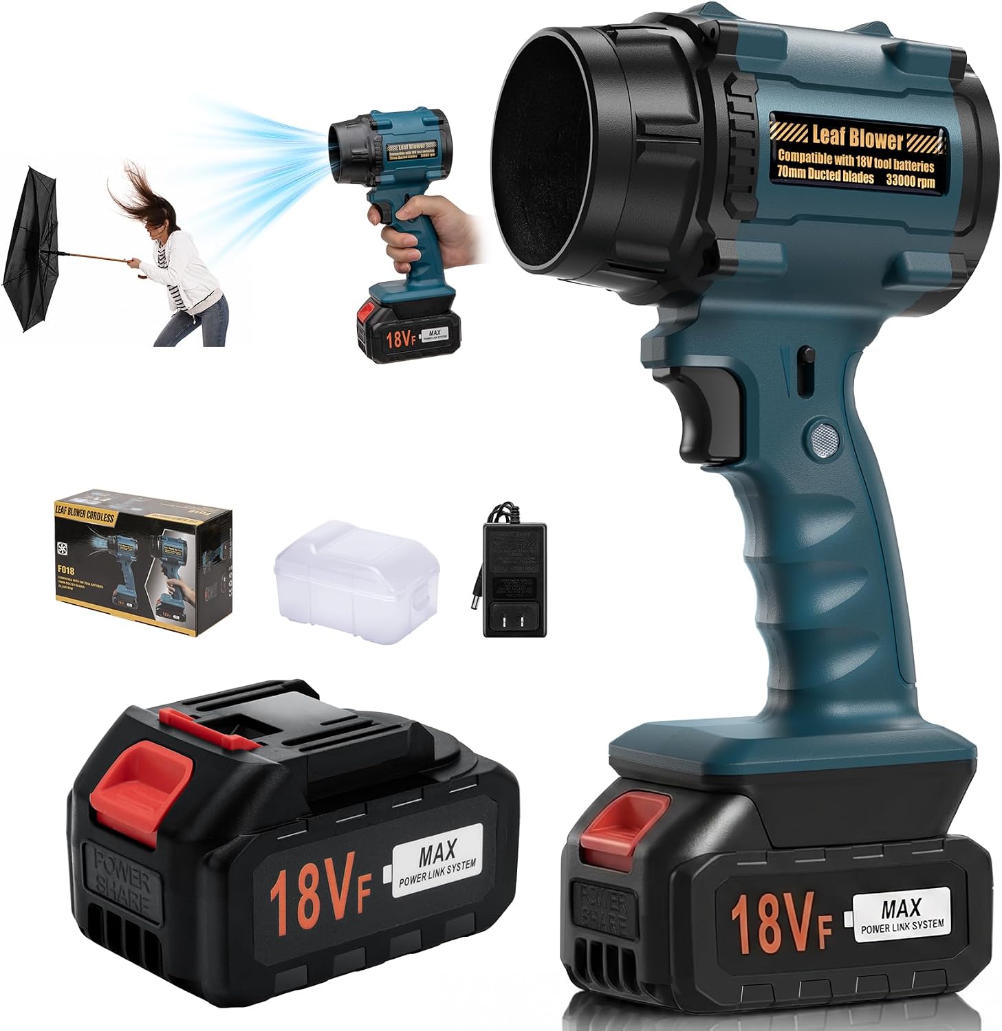 Cordless Leaf Blower, Lightweight Electric Blower | Stepless Variable Speed Control with Powerful 500W Airflow, Ideal for Patio Cleanup, Garage Dust Removal and Car Drying