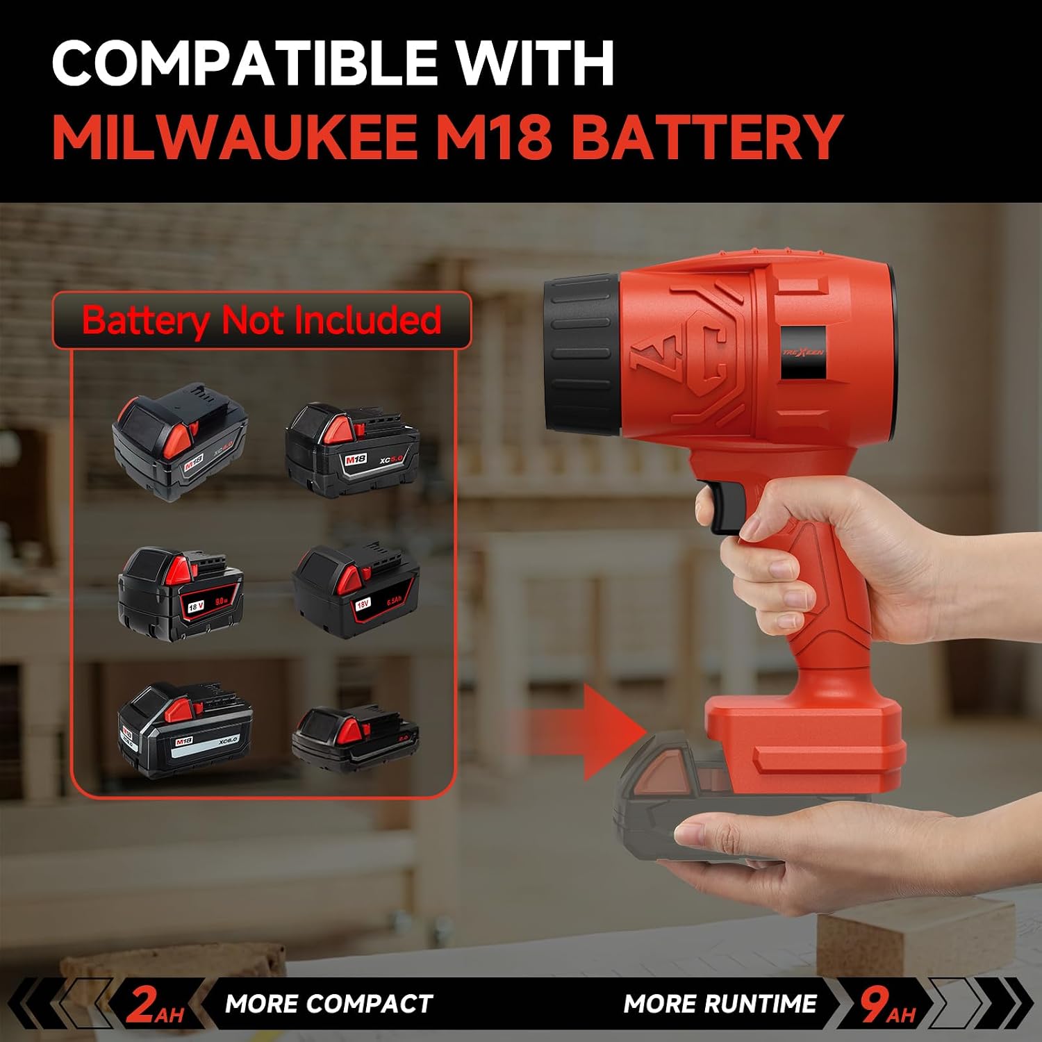 Electric Leaf Blower Cordless for Milwaukee M18 Battery, Mini Leaf Blowers for Lawn Care, Blowing Leaves ＆ Dust, Battery Powered Handheld Leaf Blower, Portable Jobsite Blower (Battery Not Included)