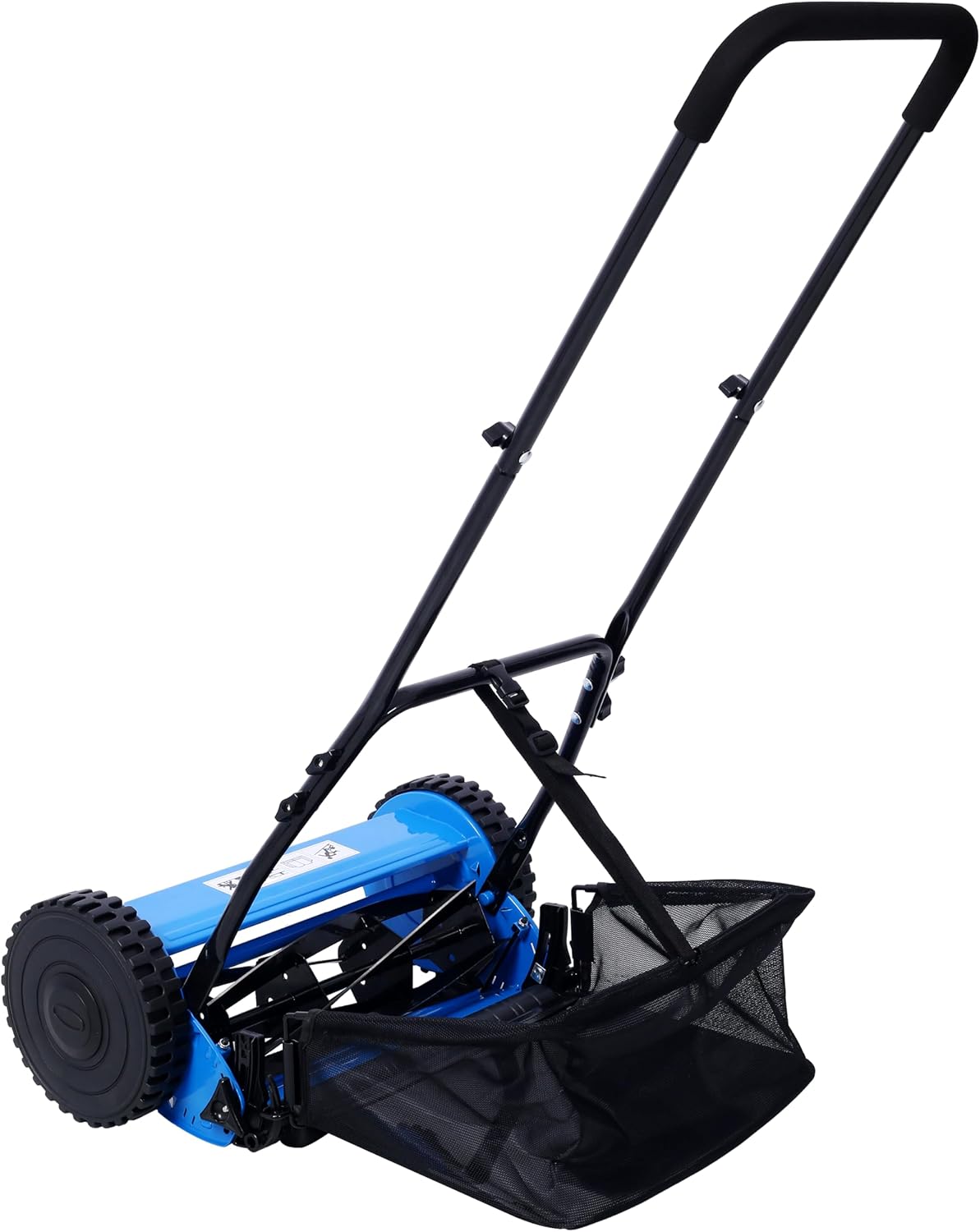 16 Inch 5-Blade Push Reel Lawn Mower with Grass Catcher, Adjustable Cutting Height Manual Reel Mower, Eco-Friendly Noise-Free Walk Behind Grass Cutter for Small Yard Lawn Garden, Blue