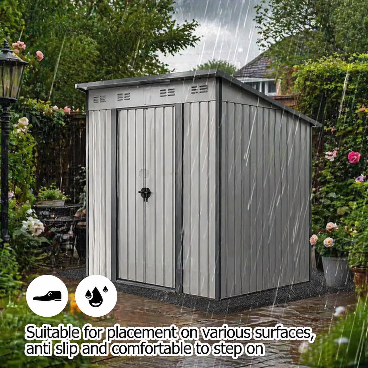 POOLTALE 8 x 10.2FT Shed Floor Mat, Outdoor Storage Shed Mat with PE Backing for Dust, Oil, Waterproof Nonslip Durable Protector Rug for Carport Patio Garage Garden, Storage Shed Not Included