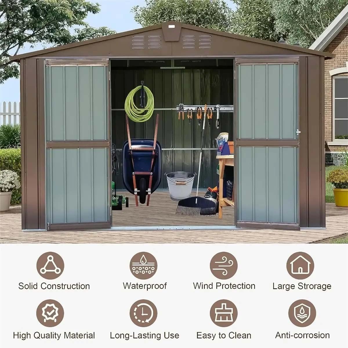 Multifunctional 10x8 Ft Metal Outdoor Storage Shed