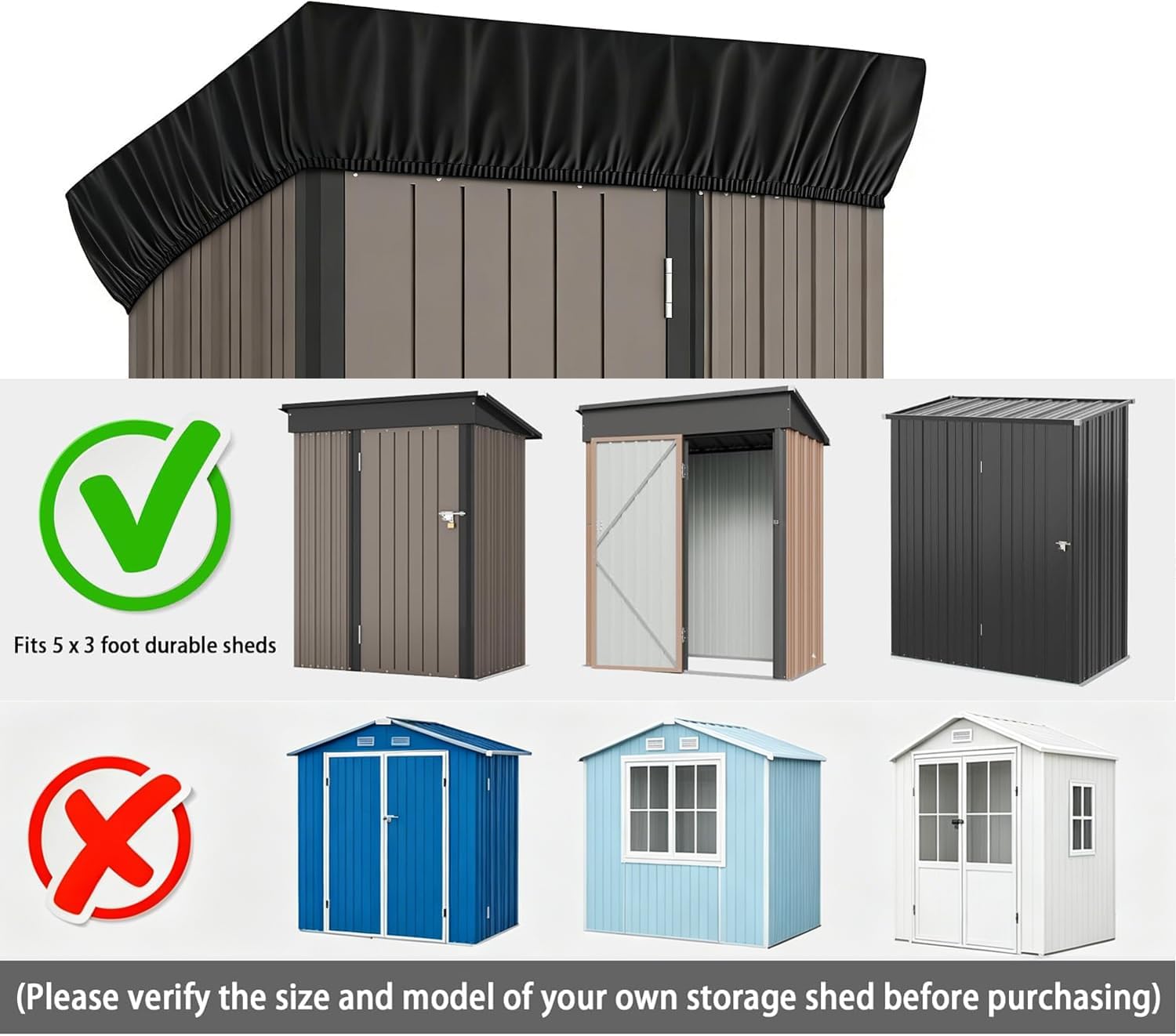 Outdoor Storage Shed Cover 5x3 ft, Heavy Duty Waterproof Oxford | 600D Oxford, PU coating, fully taped seams. Windproof, dustproof, UV-resistant. Elastic hem fits metal sheds.