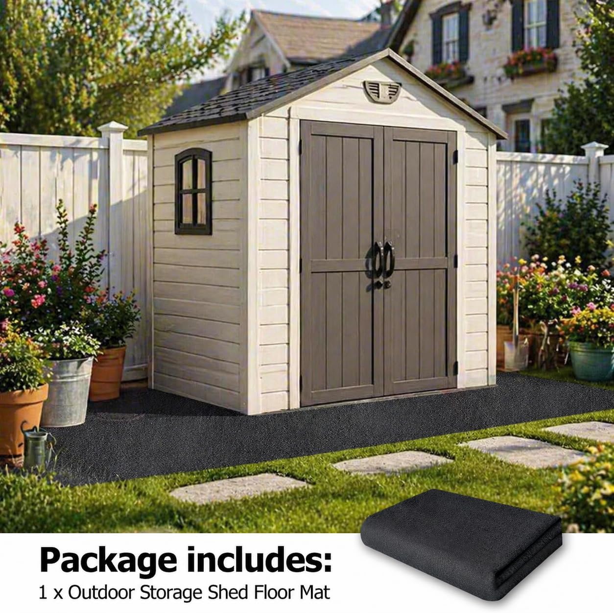 POOLTALE 8 x 10.2FT Shed Floor Mat, Outdoor Storage Shed Mat with PE Backing for Dust, Oil, Waterproof Nonslip Durable Protector Rug for Carport Patio Garage Garden, Storage Shed Not Included