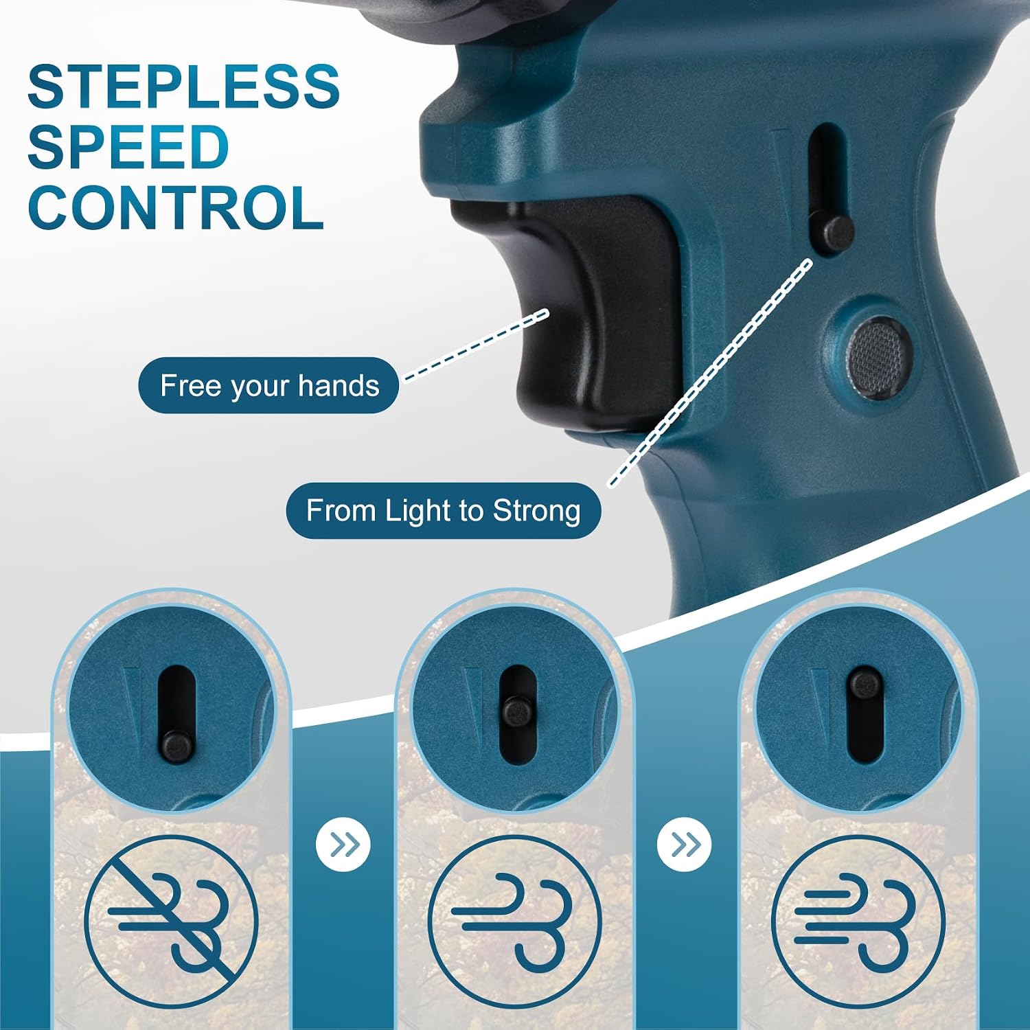 Cordless Leaf Blower, Lightweight Electric Blower | Stepless Variable Speed Control with Powerful 500W Airflow, Ideal for Patio Cleanup, Garage Dust Removal and Car Drying