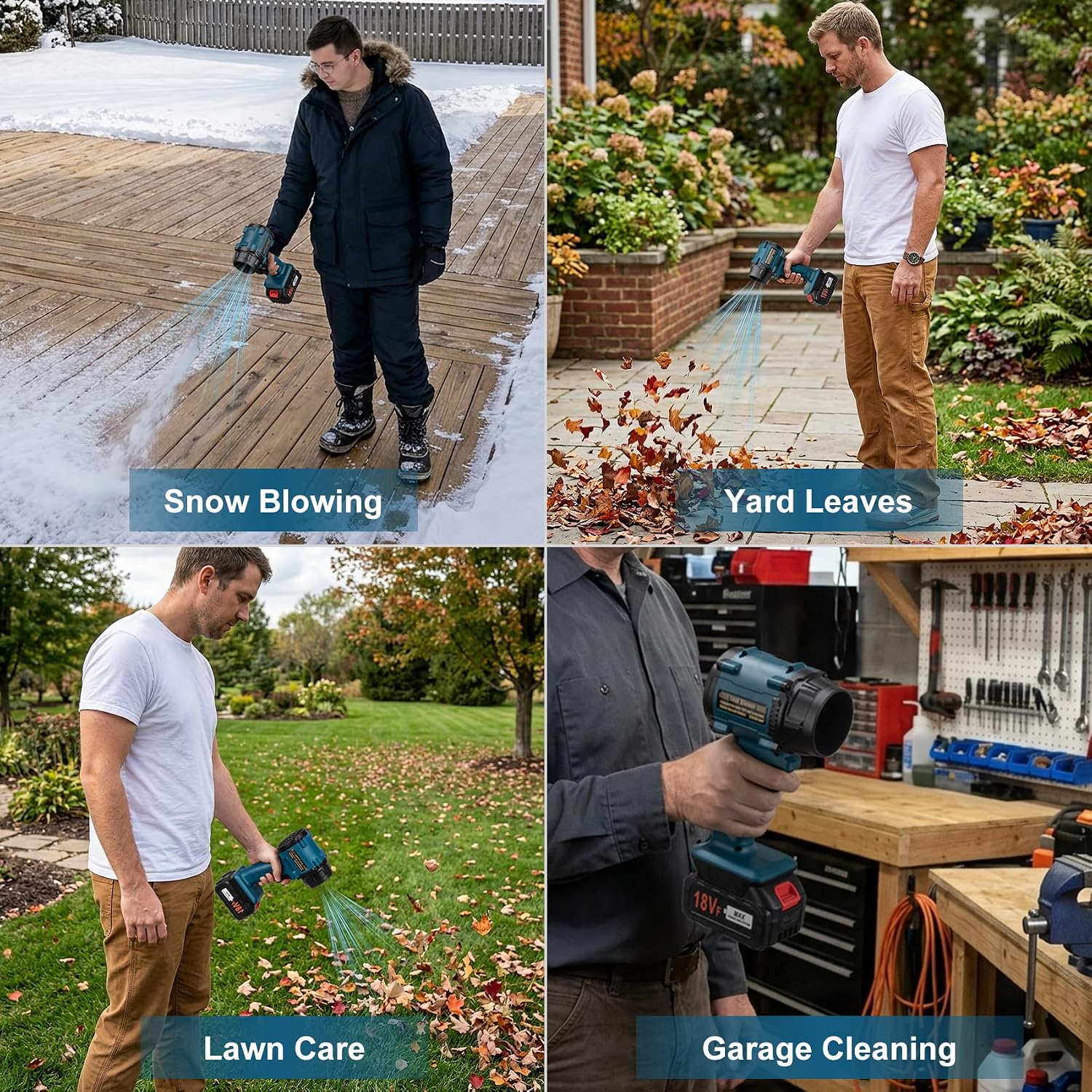 Cordless Leaf Blower, Lightweight Electric Blower | Stepless Variable Speed Control with Powerful 500W Airflow, Ideal for Patio Cleanup, Garage Dust Removal and Car Drying