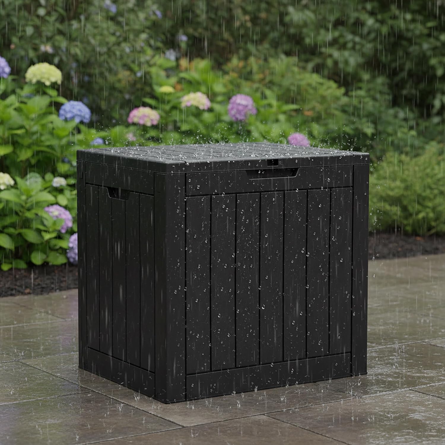 Relaxdays Garden Storage Box with Seat Cushions & Tools, Weatherproof, UV-Resistant, 53x56x43 cm, Black