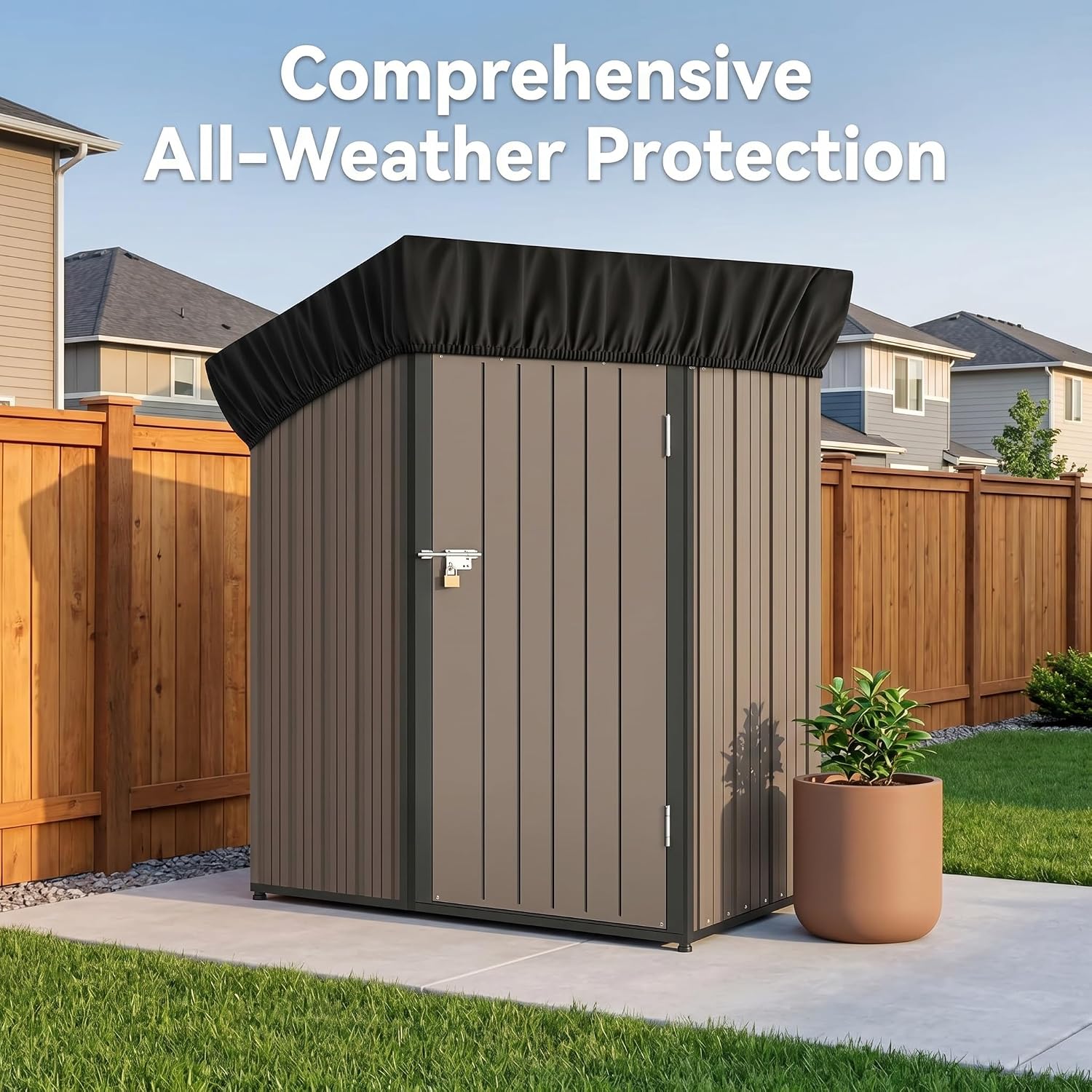 Outdoor Storage Shed Cover 5x3 ft, Heavy Duty Waterproof Oxford | 600D Oxford, PU coating, fully taped seams. Windproof, dustproof, UV-resistant. Elastic hem fits metal sheds.