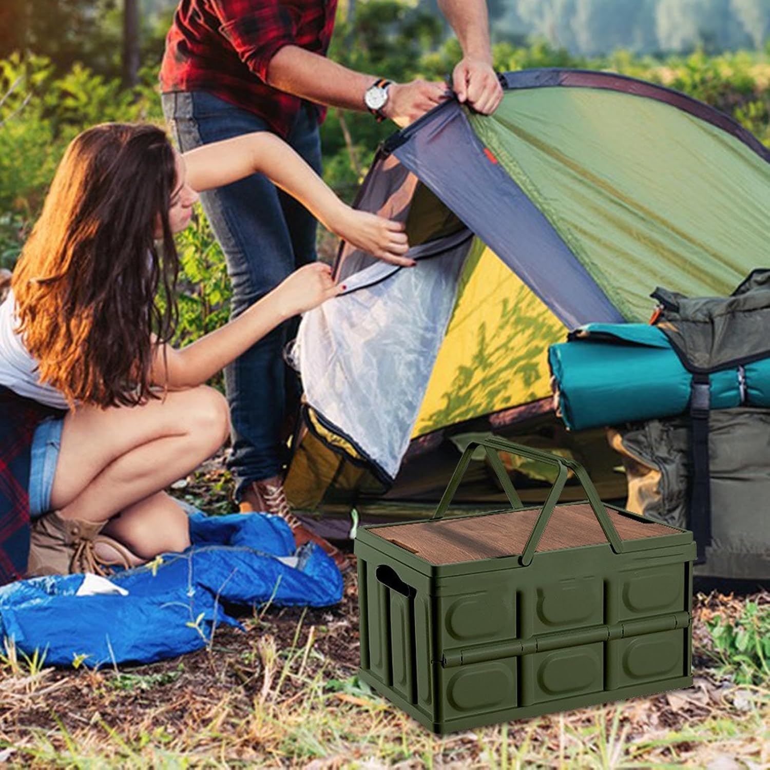 Outdoor Camping Folding Box Storage Box Portable Handle Large Capacity | Outdoor Storage for Patio Reliable Material, Wide Applications, Bathroom, Camping, Garden, Car