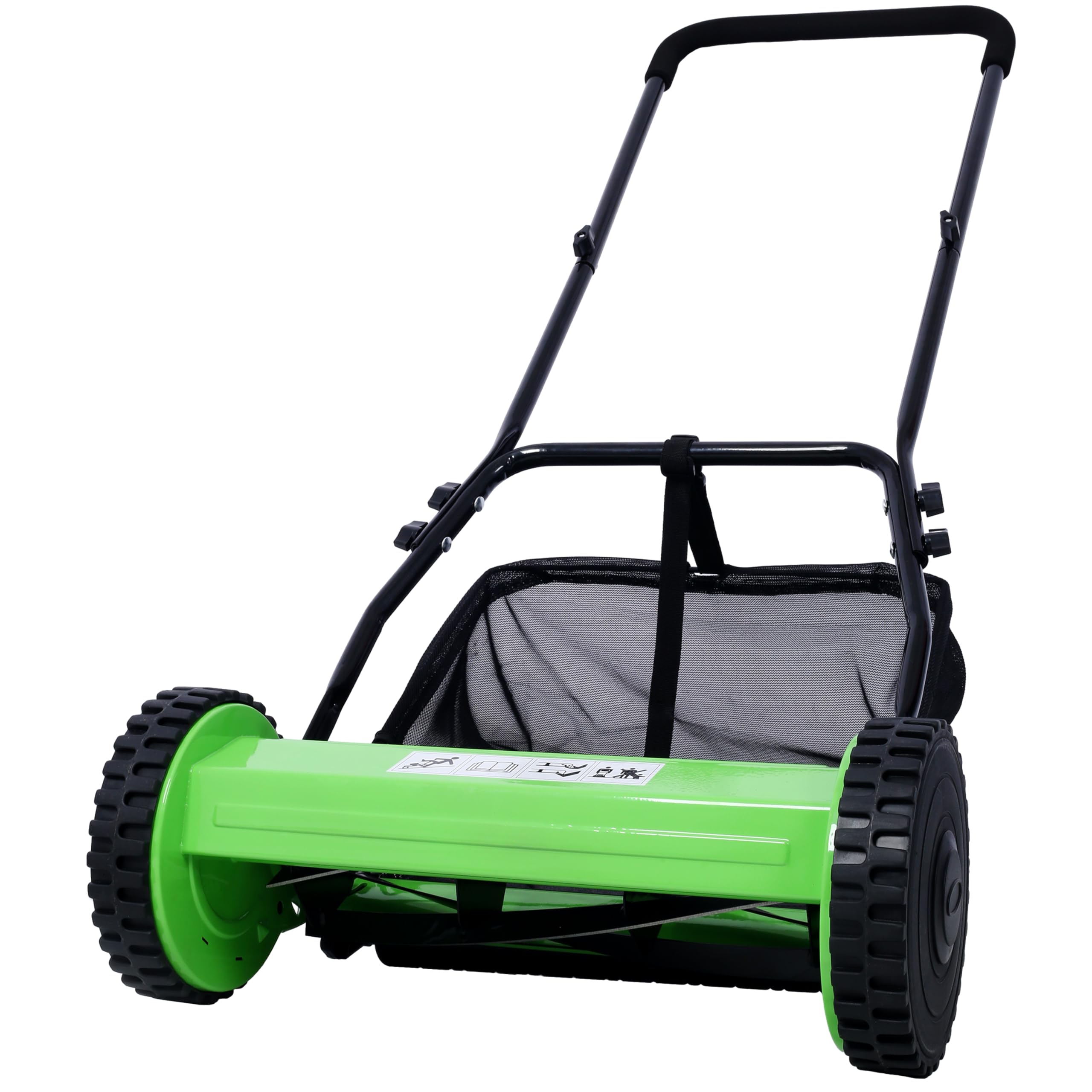 16 Inch 5-Blade Push Reel Lawn Mower with Grass Catcher, Adjustable Cutting Height Manual Reel Mower, Eco-Friendly Noise-Free Walk Behind Grass Cutter for Small Yard Lawn Garden, Blue
