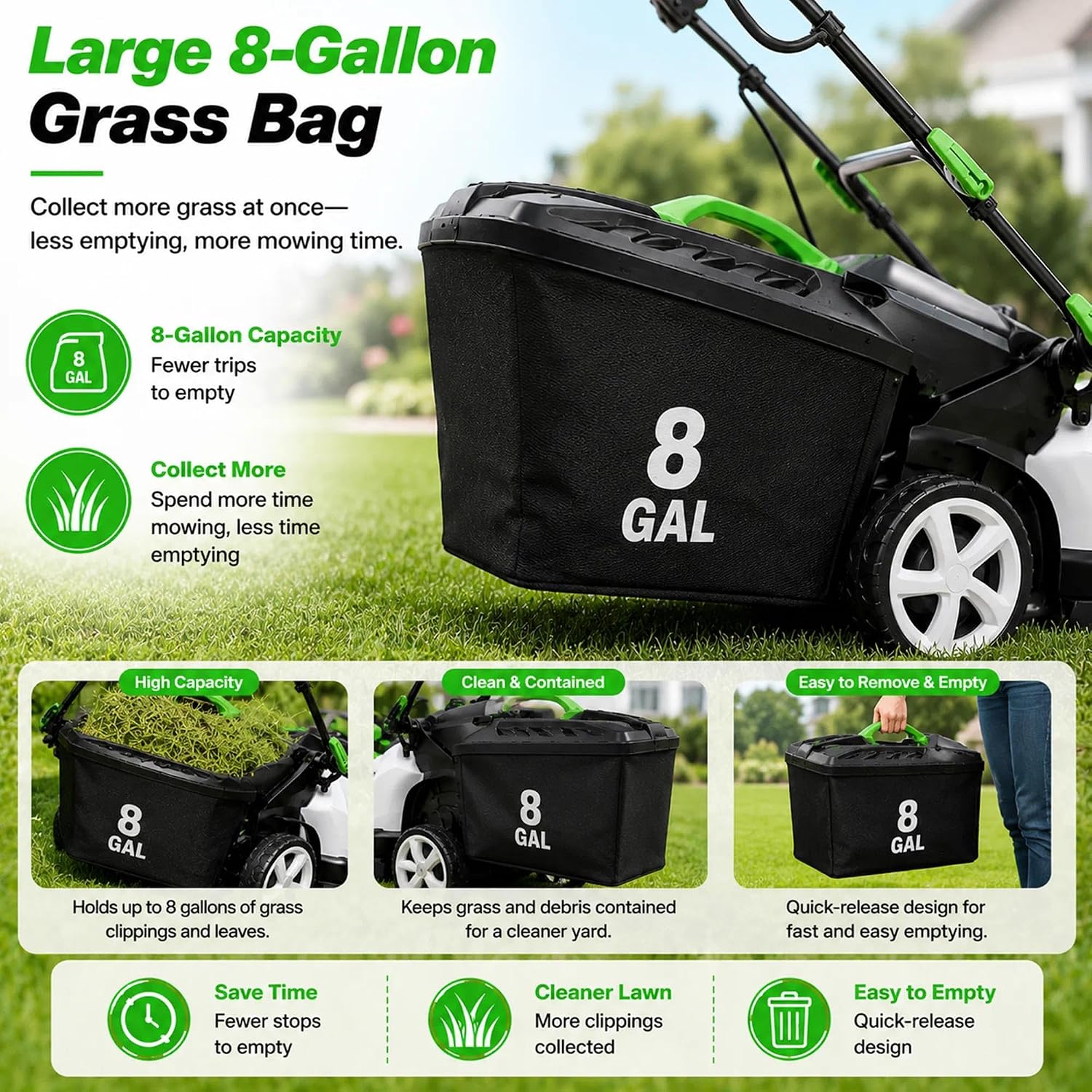 Lightweight Electric Push Mower for Women, 16.5" Cutting Width, 6Ah Battery Powered Electric Mower, Smooth Handling Around Trees and Shrubs, Effortless Lawn Care