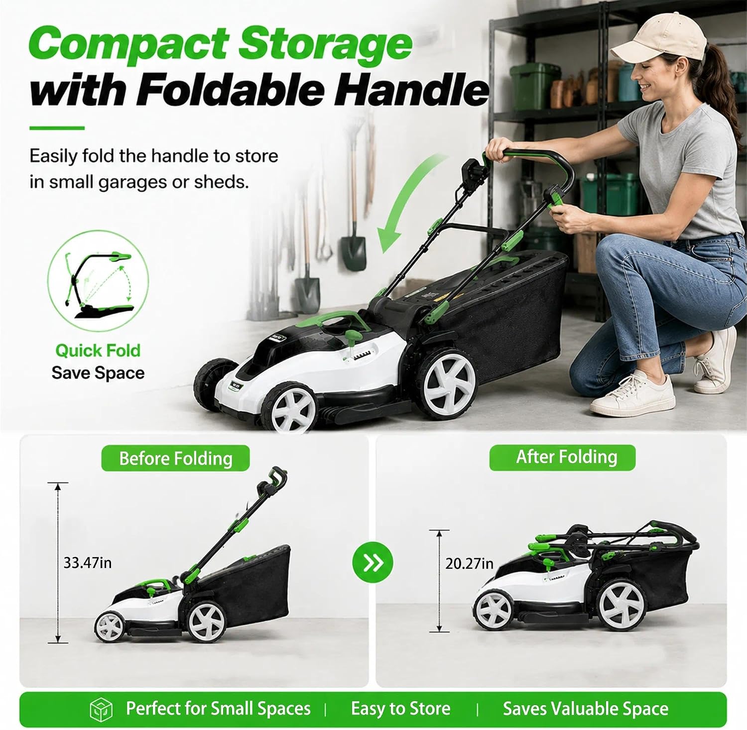Lightweight Electric Push Mower for Women, 16.5" Cutting Width, 6Ah Battery Powered Electric Mower, Smooth Handling Around Trees and Shrubs, Effortless Lawn Care